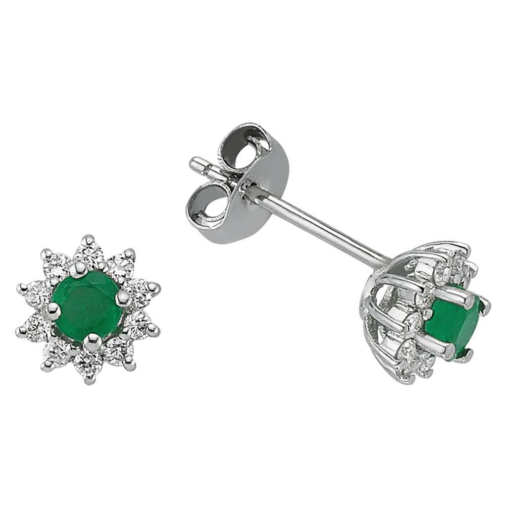 Boucles d'oreilles puces diamants et émeraudes