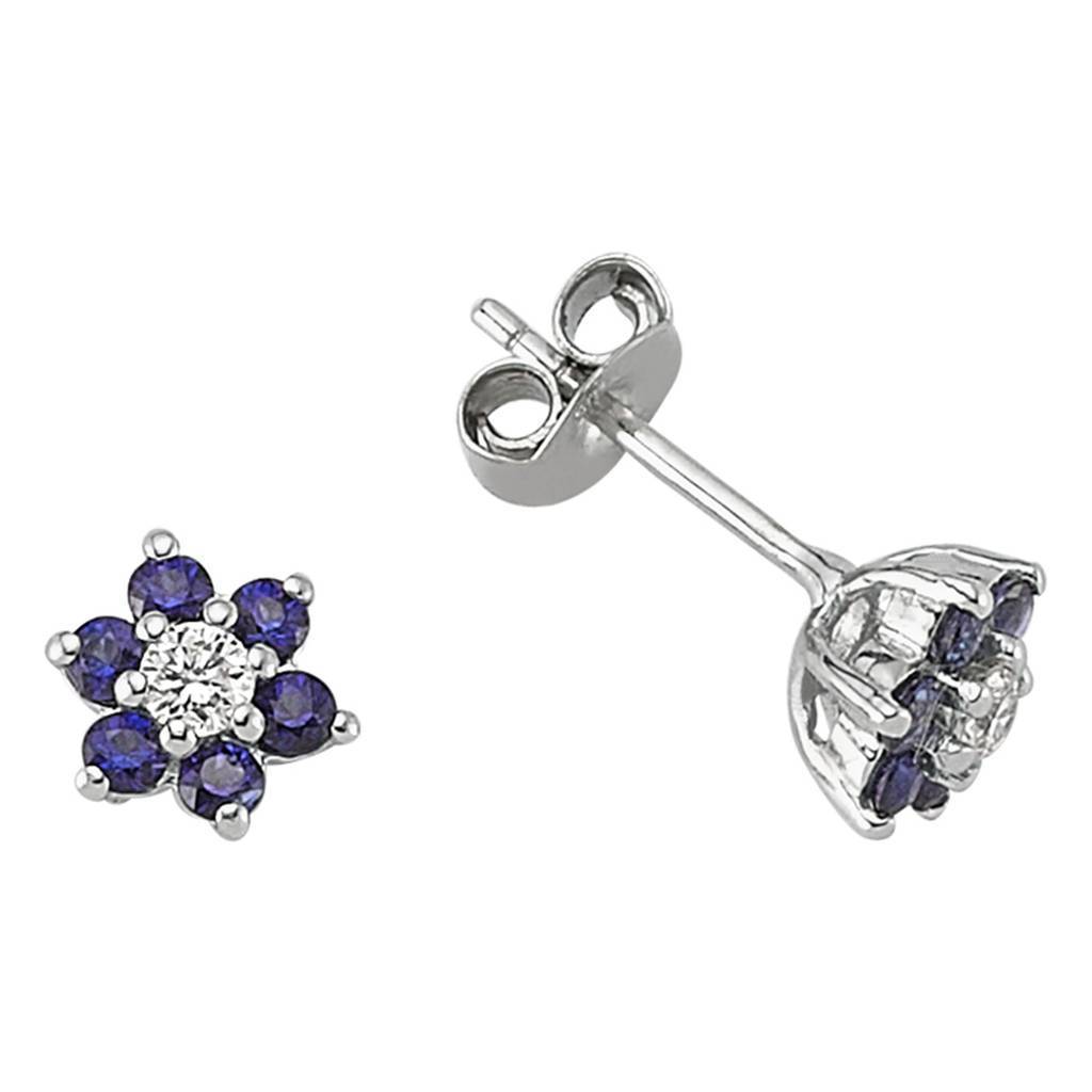 Diamond and Sapphire Daisy Stud Earrings