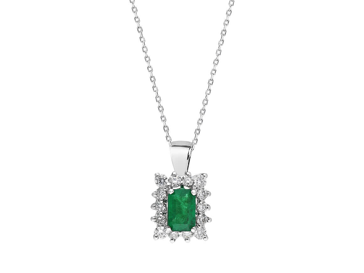 Collier diamant et émeraude octogonale
