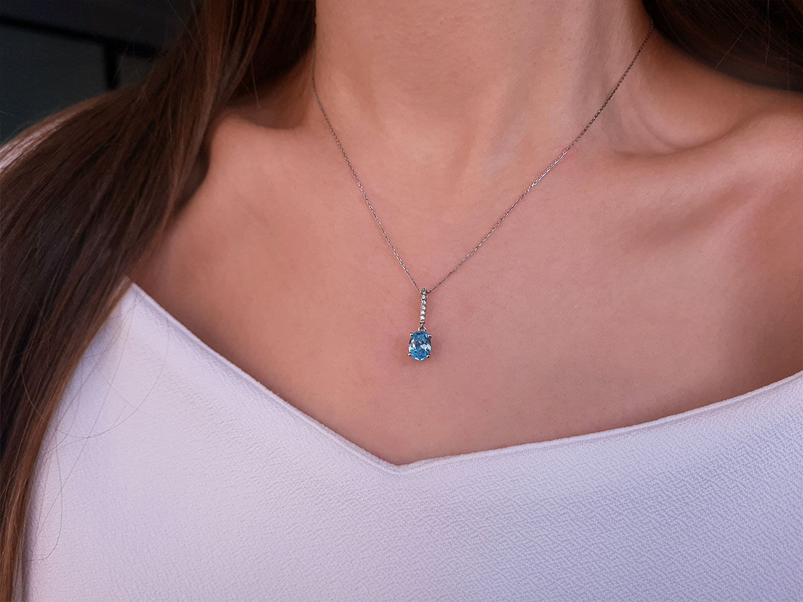 Collier diamant et topaze Baluer ovale