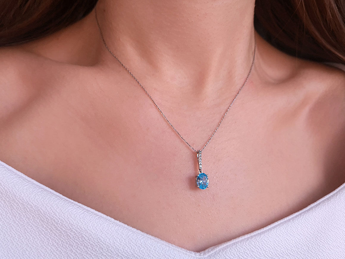 Collier diamant et topaze Baluer ovale