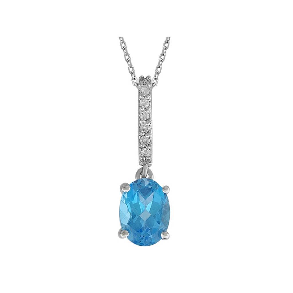 Collier diamant et topaze Baluer ovale