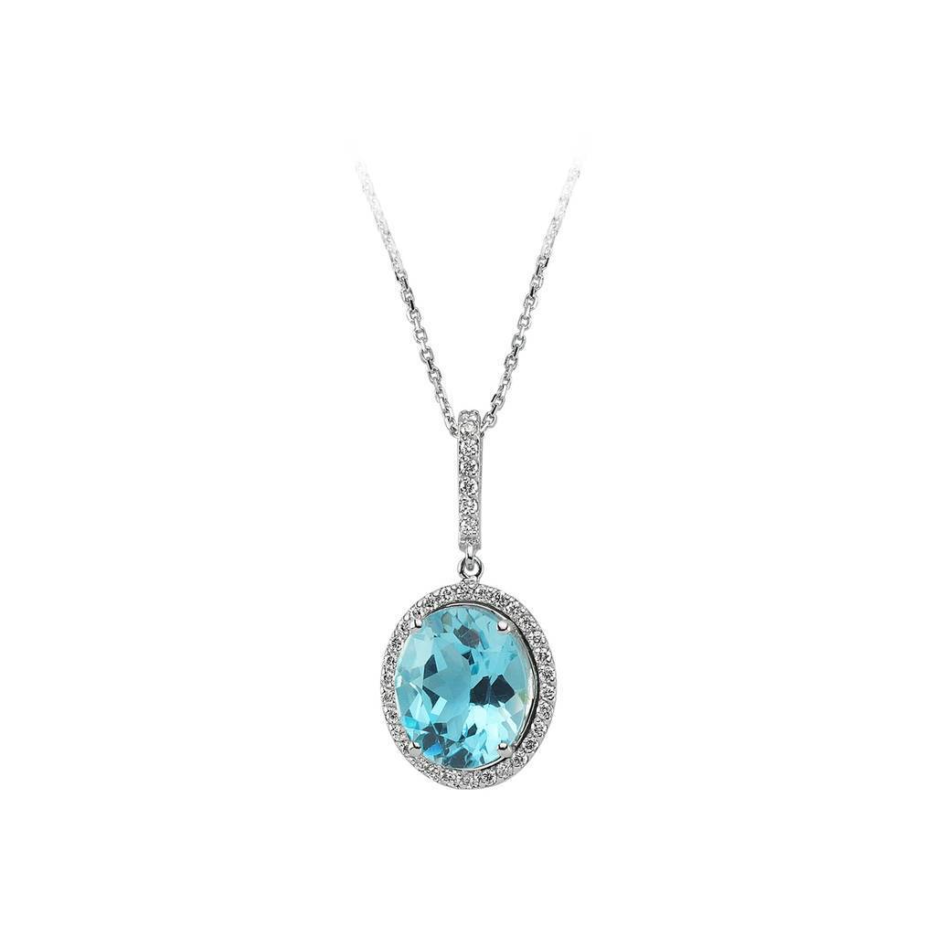 Collier diamant et topaze bleue ovale