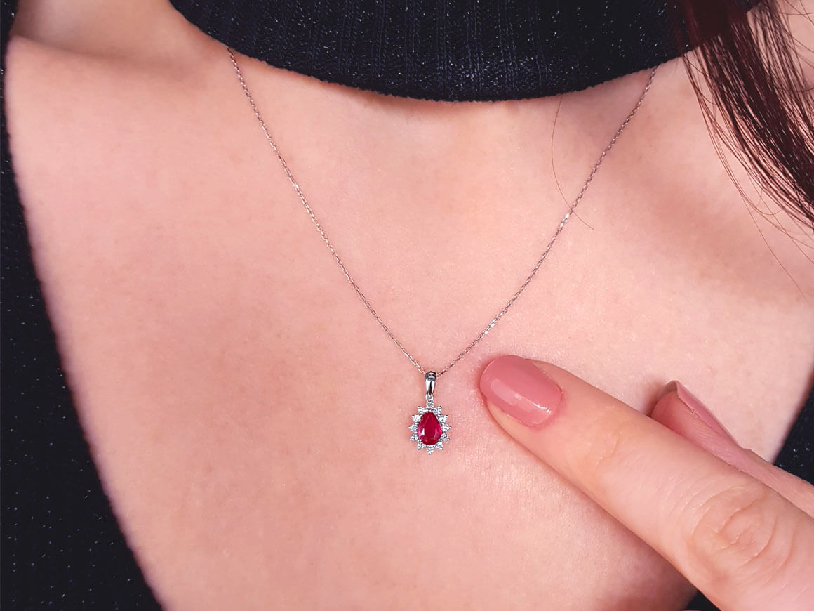 Diamond and drop ruby necklace