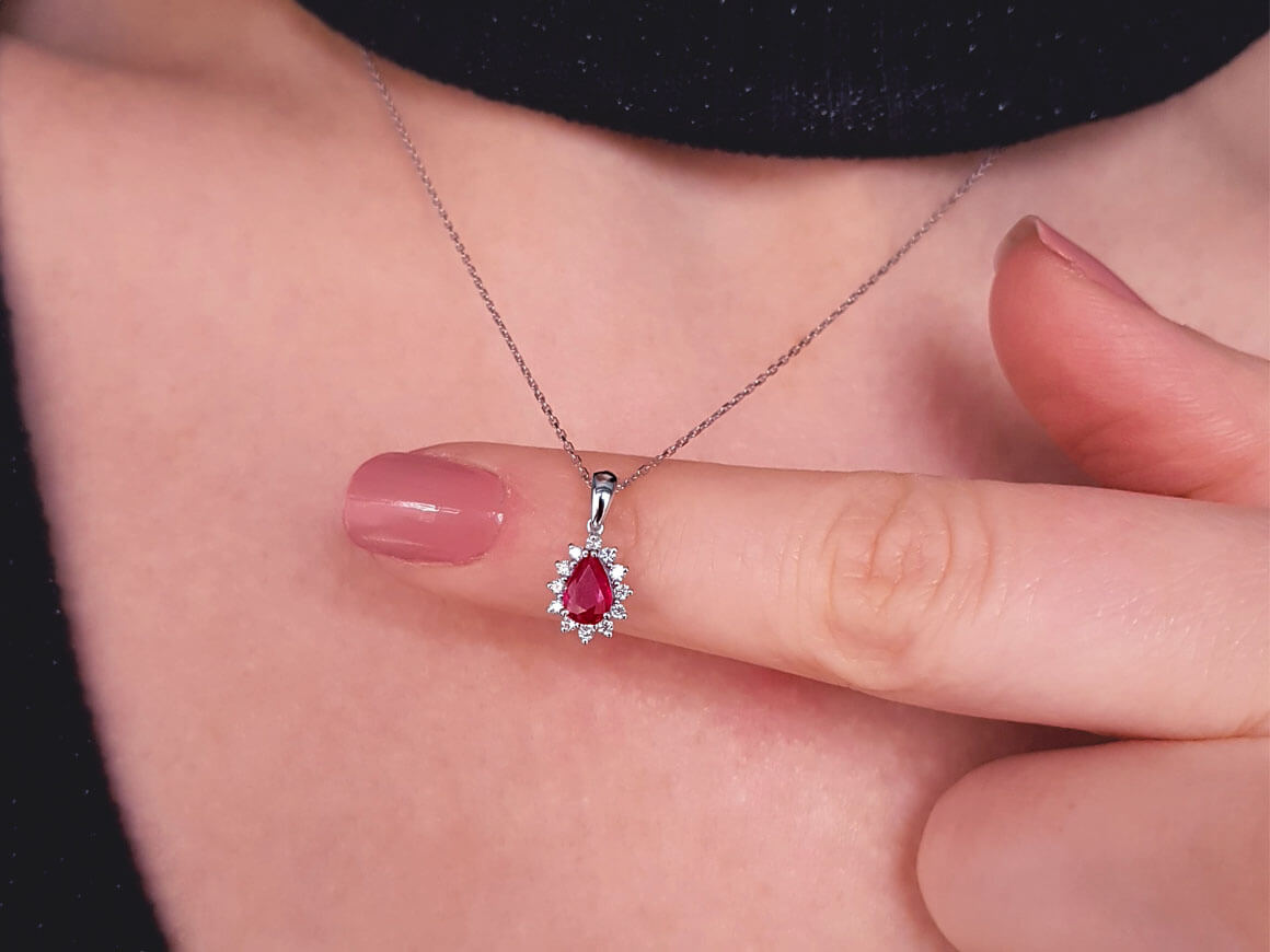 Diamond and drop ruby necklace