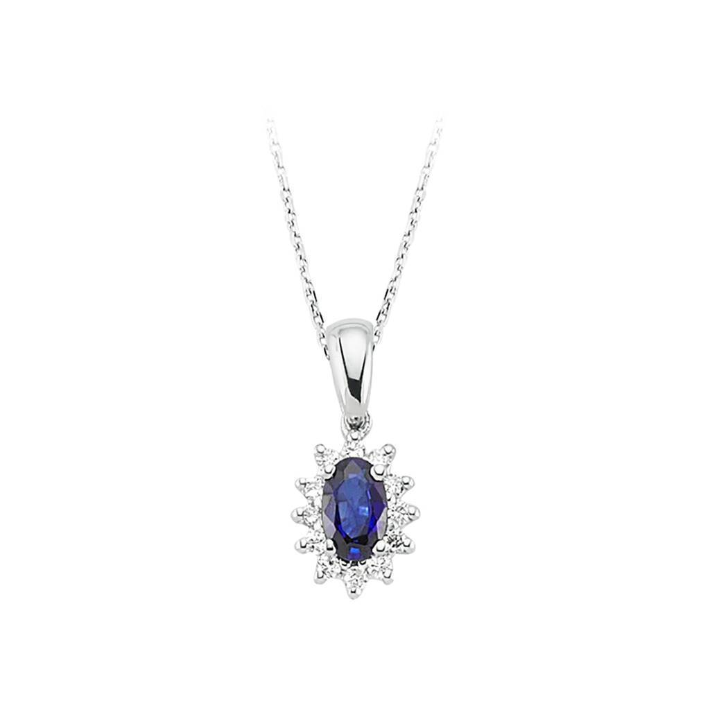 Diamant und Oval Saphir Halskette