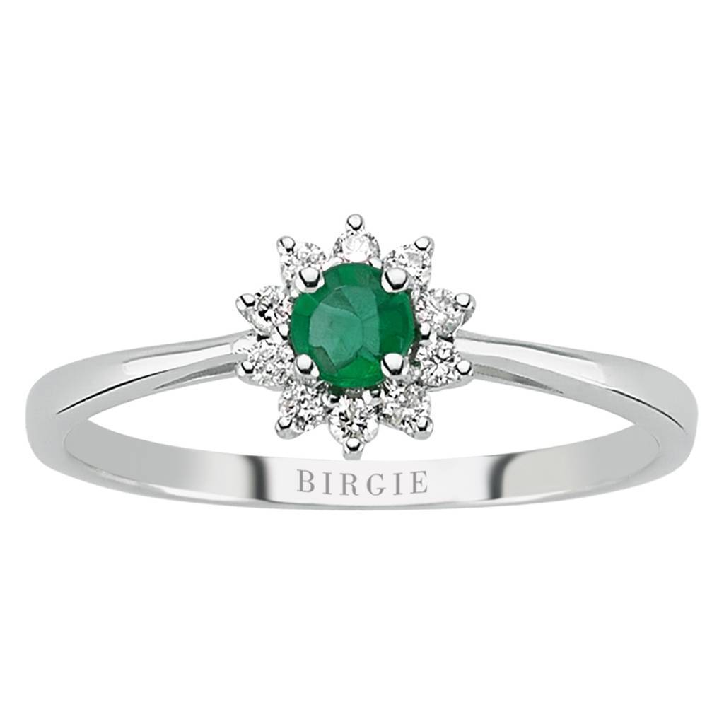 Round Cut Emerald and Diamond Engagement Ring