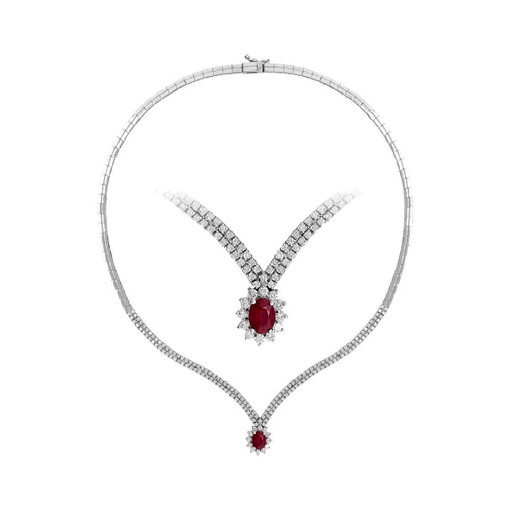 2.99 Carat Diamond Tennis Necklace with Oval Cut Ruby