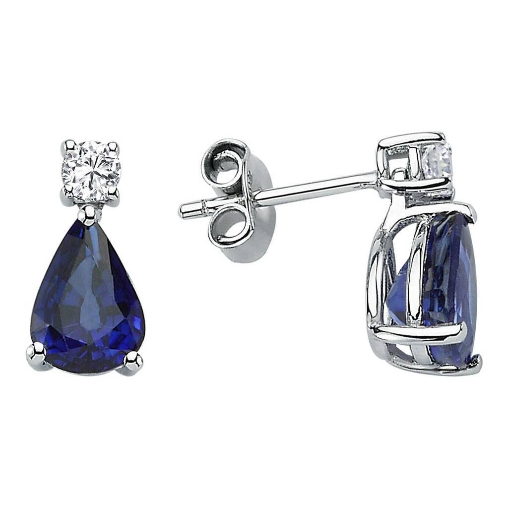 Diamant und Tropfen Saphir Ohrstecker