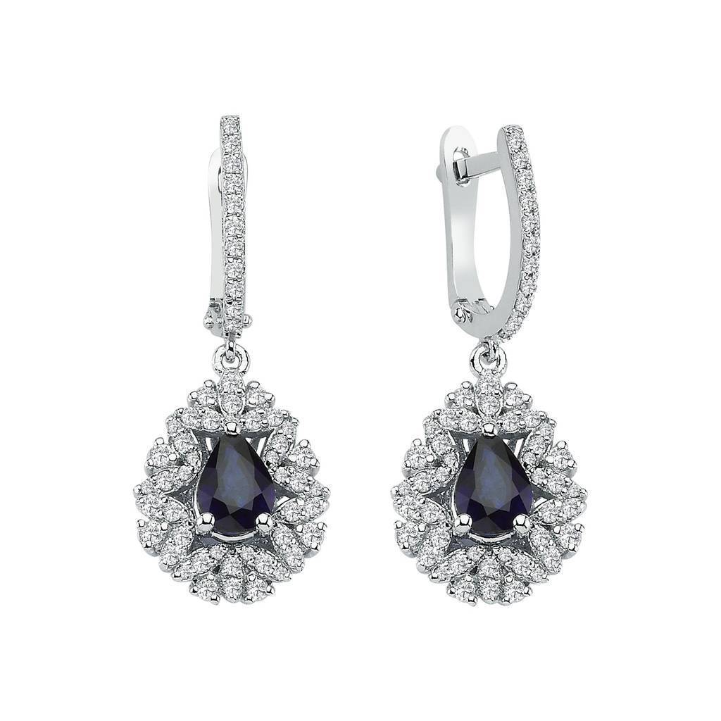 Boucles d'oreilles diamants et saphirs en forme de larme