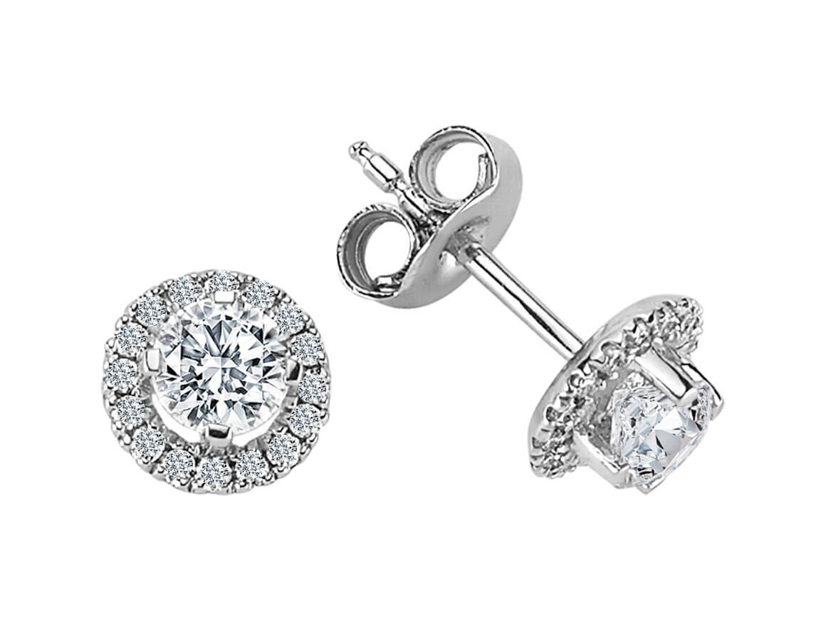 Boucles d'oreilles solitaires en diamant de 0,80 carat au total