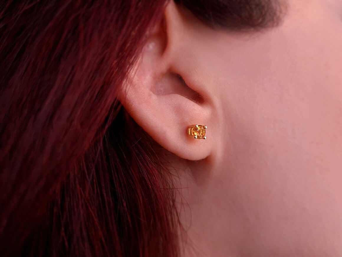 Boucles d'oreilles puces solitaire citrine