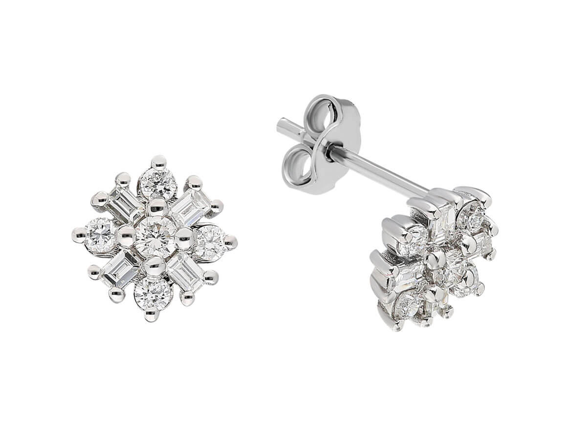 Boucles d'oreilles à tige en diamant Capella Star Baguette