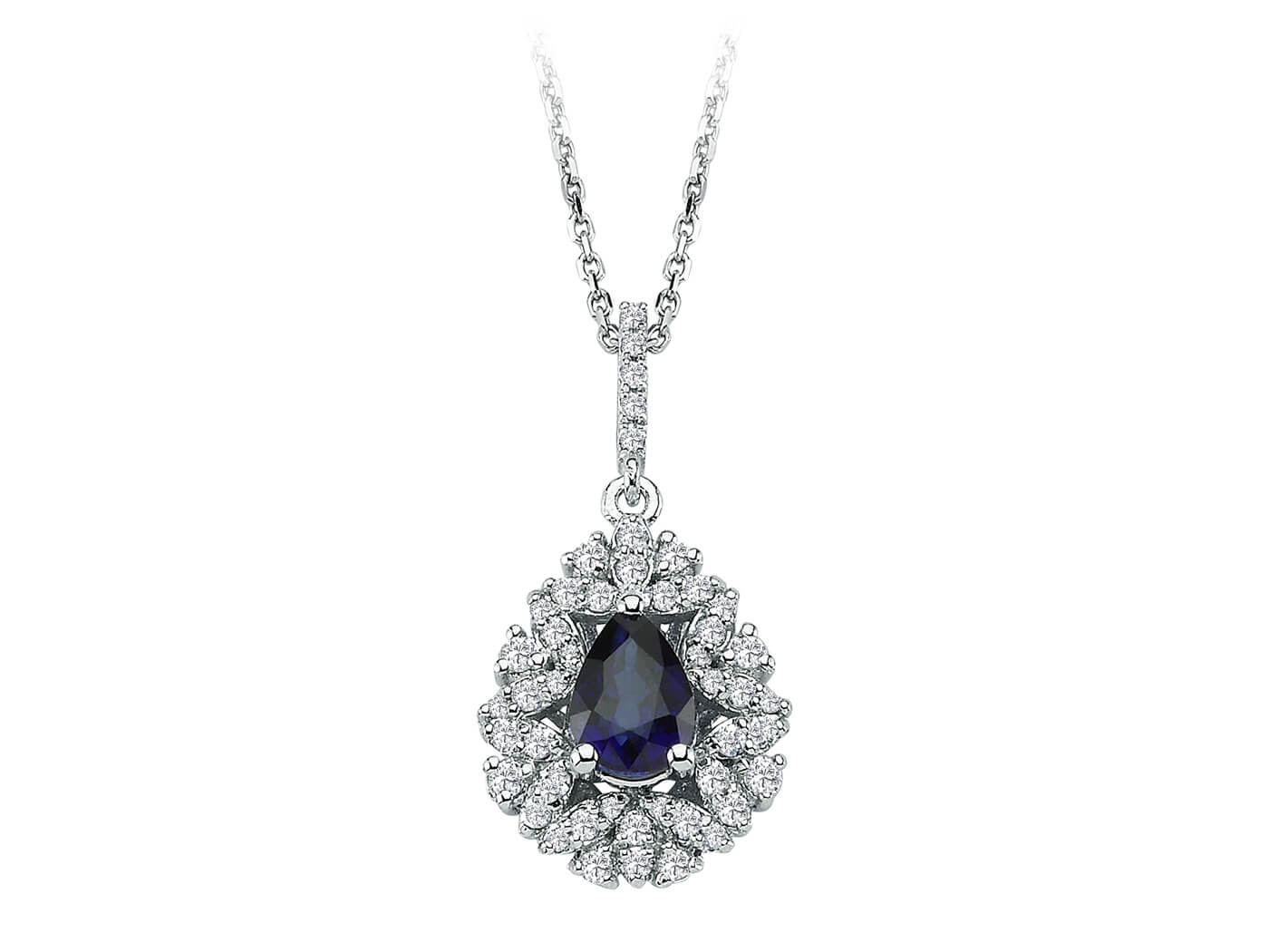 Collier diamant et saphir en forme de larme