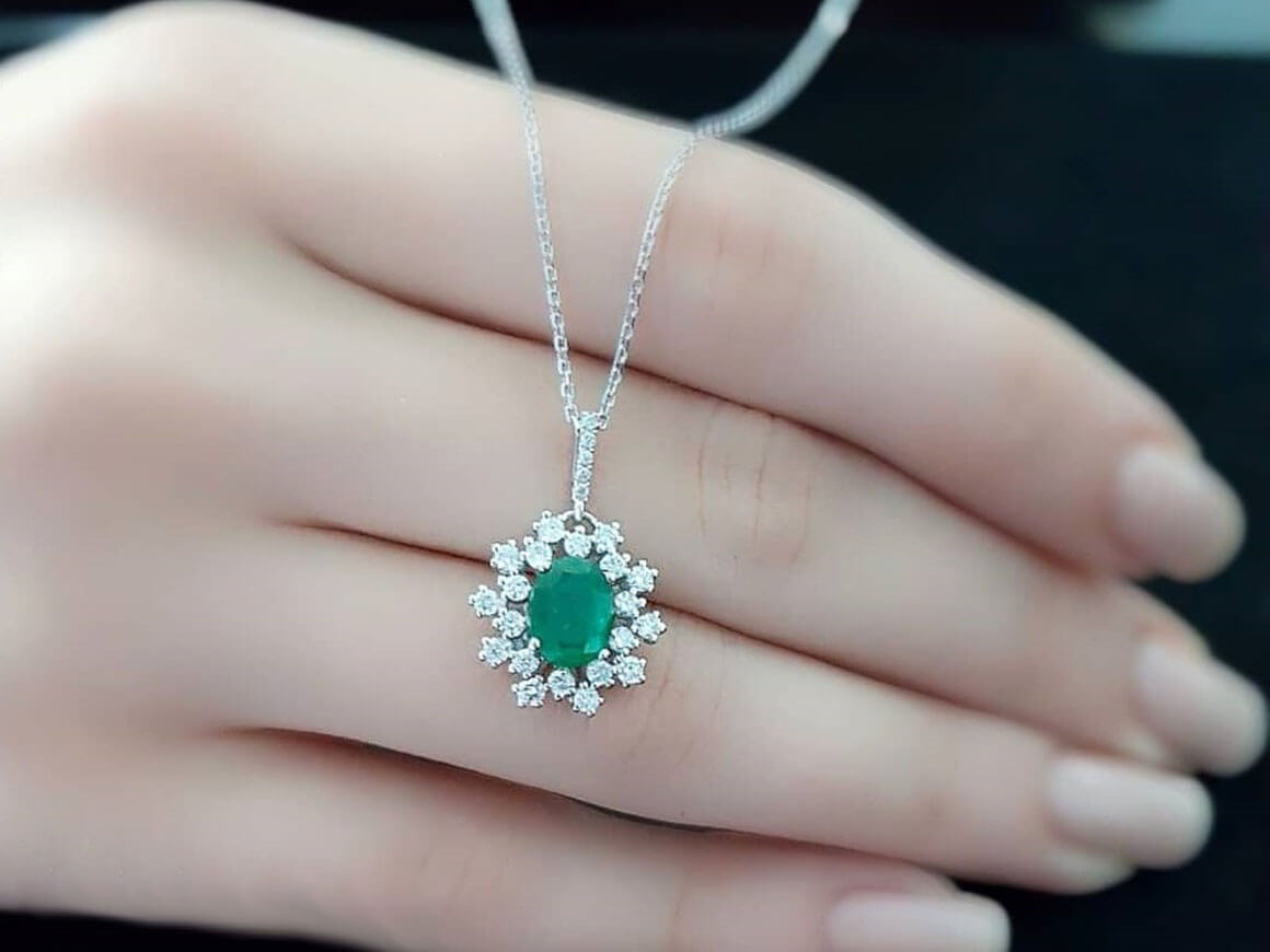 Diamond and Oval Emerald Necklace