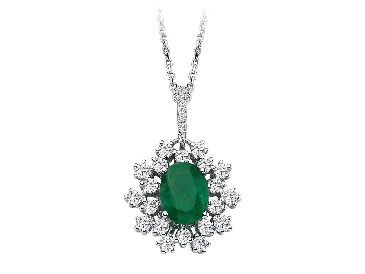 Diamond and Oval Emerald Necklace