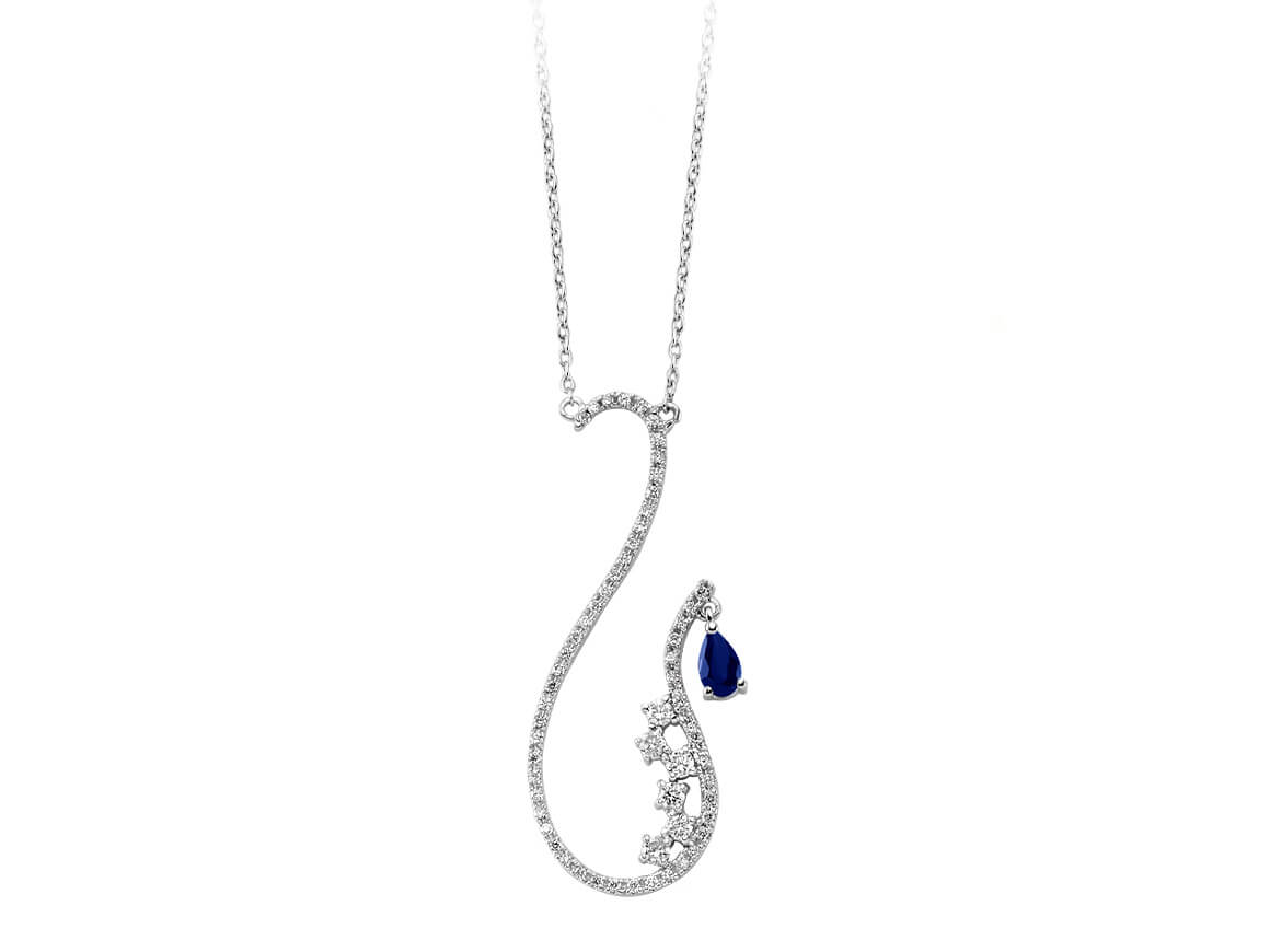 Collier diamant et saphir en forme de larme