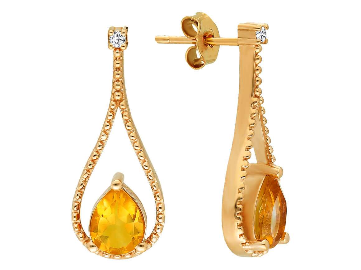 Boucles d'oreilles diamants et citrines en forme de larme
