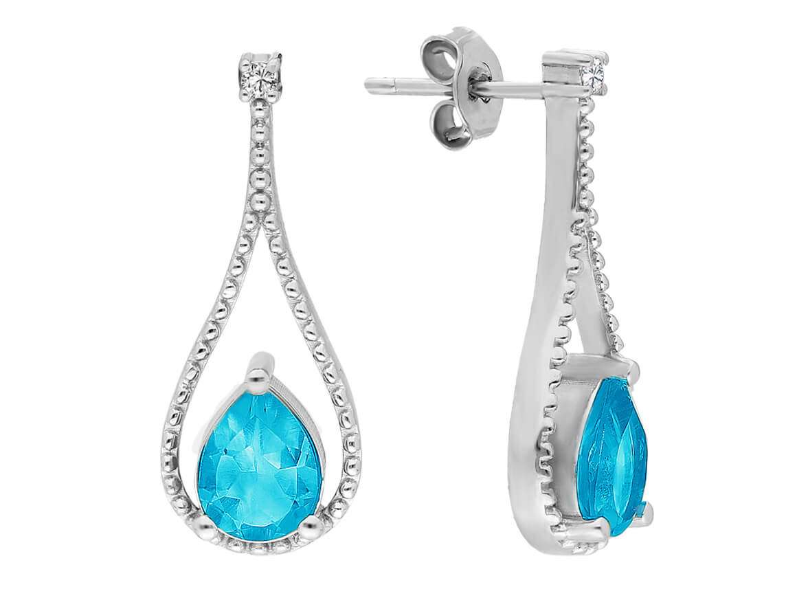 Boucles d'oreilles pendantes en diamant et topaze bleue en forme de larme