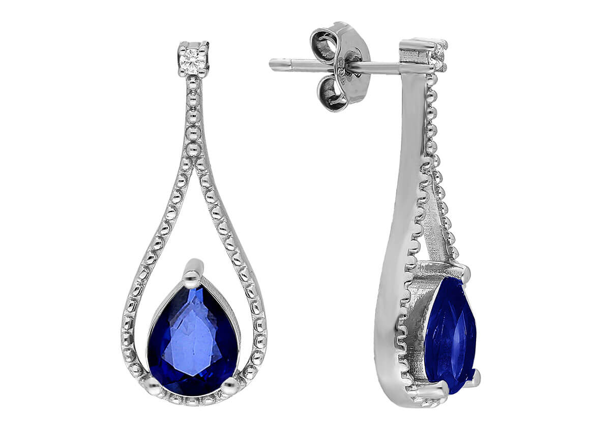 Boucles d'oreilles diamants et saphirs en forme de larme