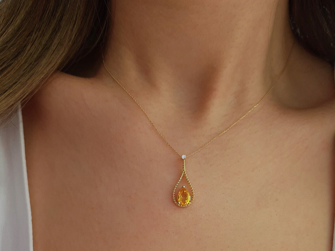 Collier citrine diamant et larme