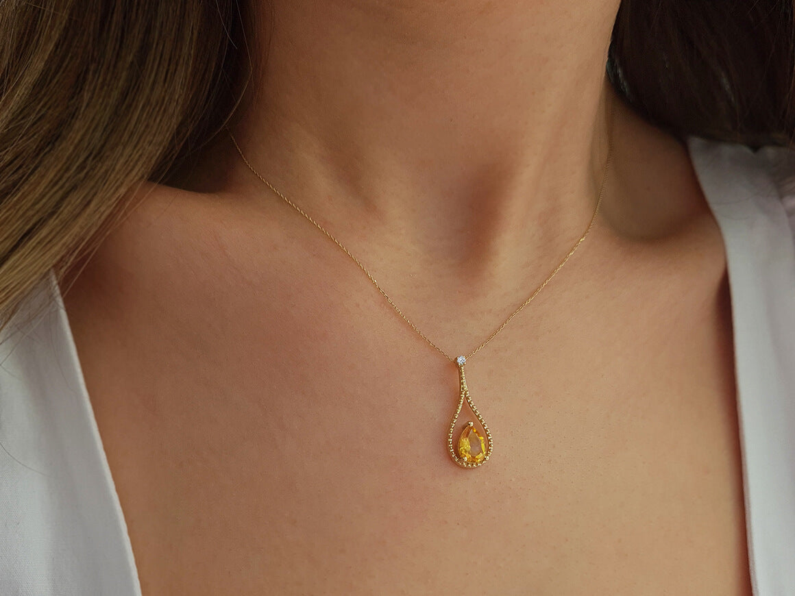 Collier citrine diamant et larme