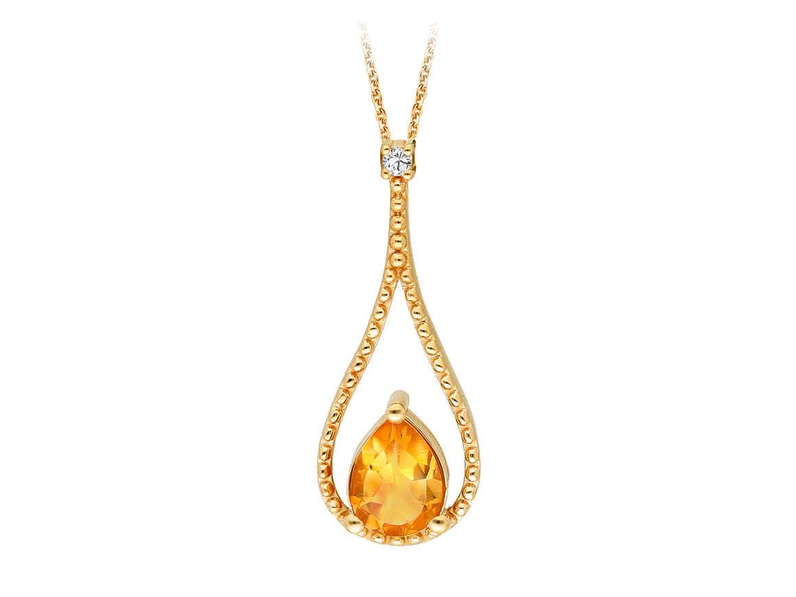 Collier citrine diamant et larme