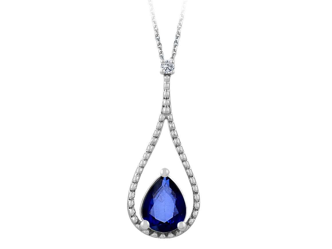 Collier diamant et saphir en forme de larme