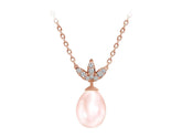 Diamond and Drop Rose Pearl Necklace