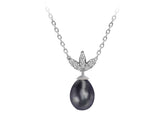 Diamond and Drop Black Pearl Necklace
