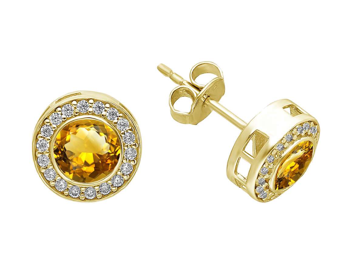 Boucles d'oreilles puces diamants et citrines