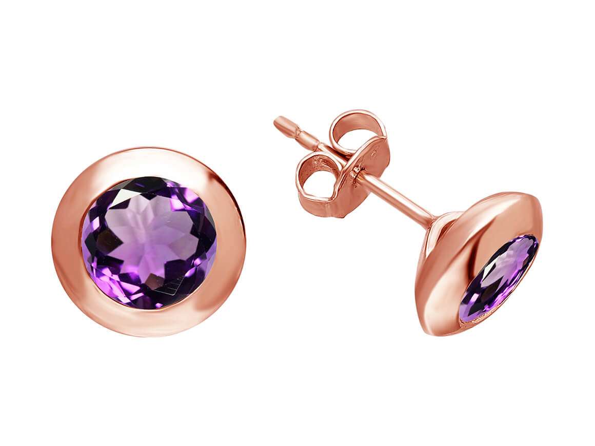 Boucles d'oreilles clous solitaires améthyste