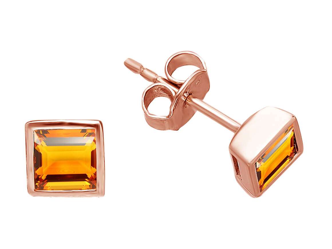 Boucles d'oreilles à tige solitaire princesse citrine