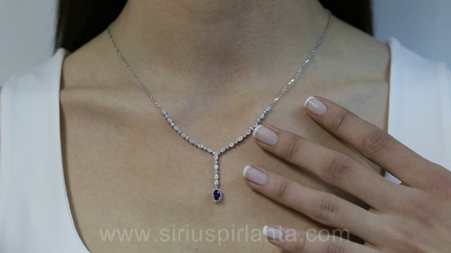 Collier tennis diamant et saphir ovale