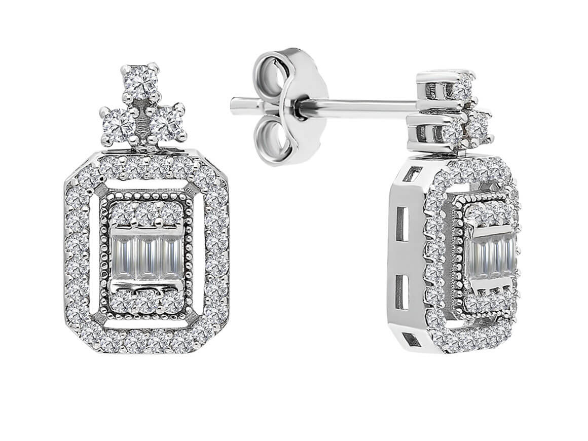 Boucles d'oreilles tiges baguette diamant light path