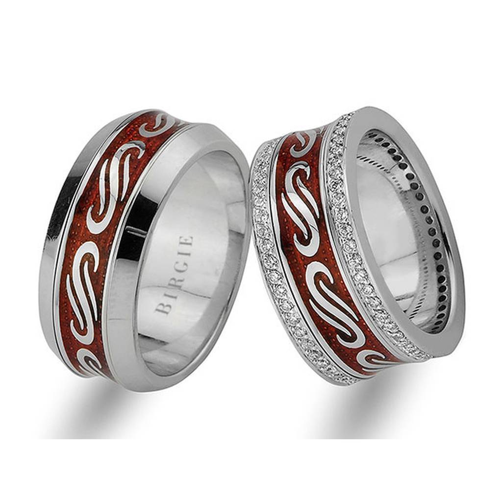 Alliance en or blanc de conception antique avec diamants à double ligne