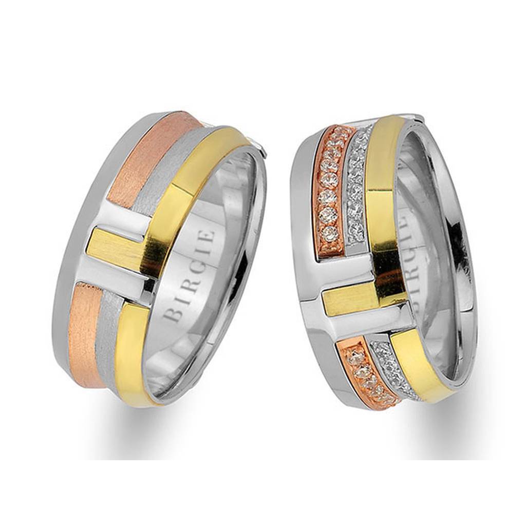 Rose, White and Yellow Gold Arran Wedding Band w/ Diamonds