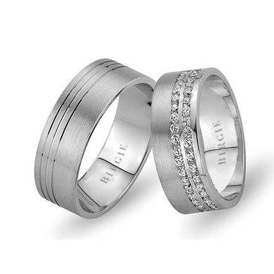 White Gold Wedding Band w/ Twin Line Diamonds - Birgie Diamant | Fine Jewellery - Diamant & Edelstein Schmuck