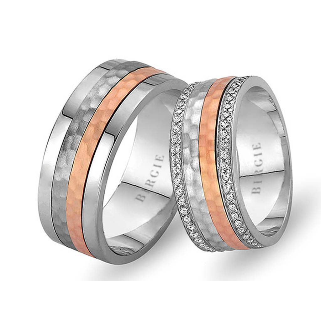 Alliance Buhari en or blanc et rose avec diamants Twin Line