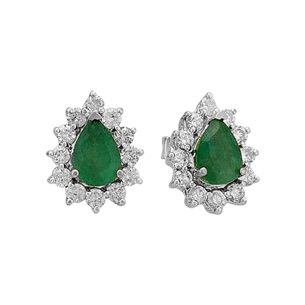 Boucles d'oreilles diamants et émeraudes taille poire