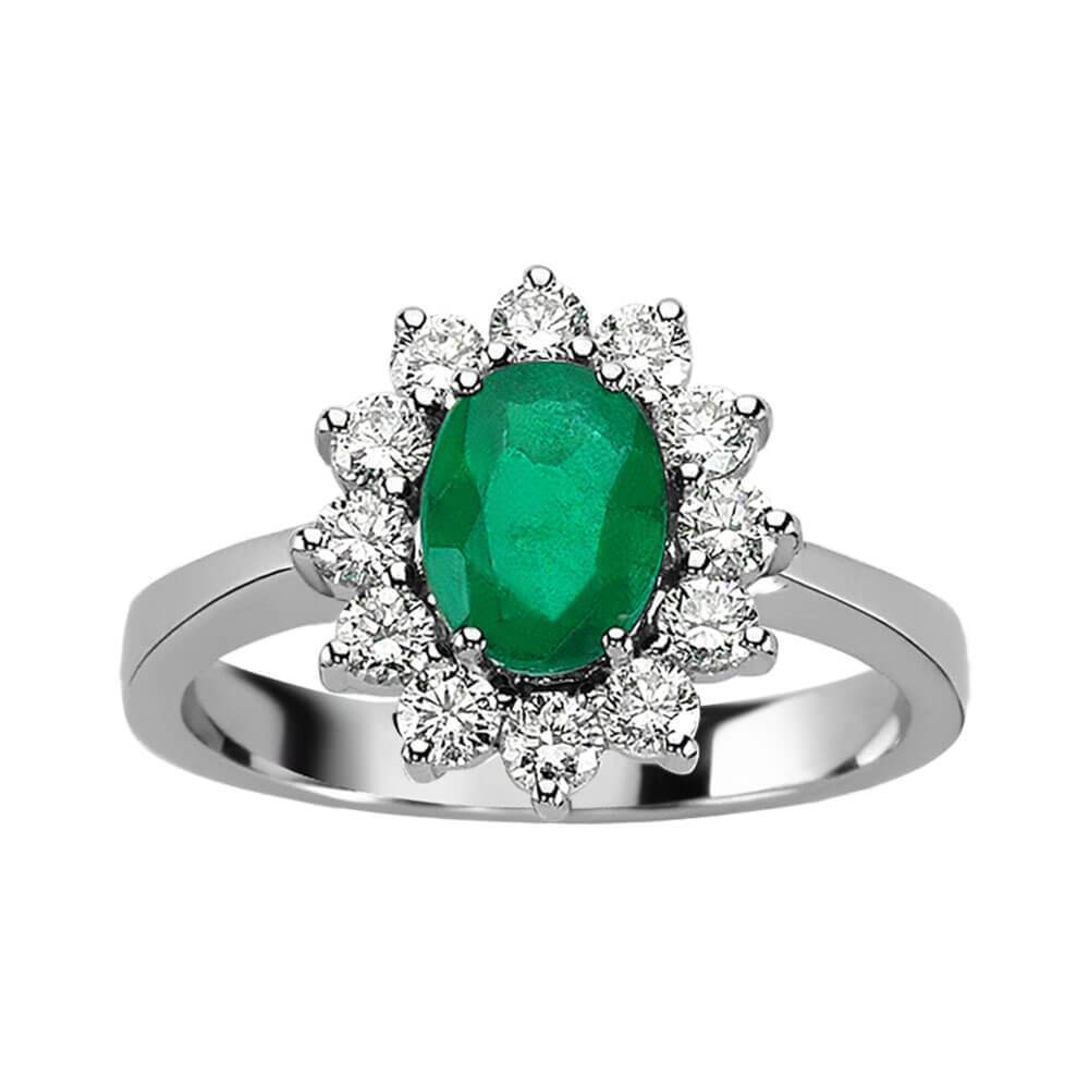 Diamond and Oval Emerald Ring