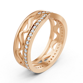 Rose gold diamond ring with filigree wave pattern