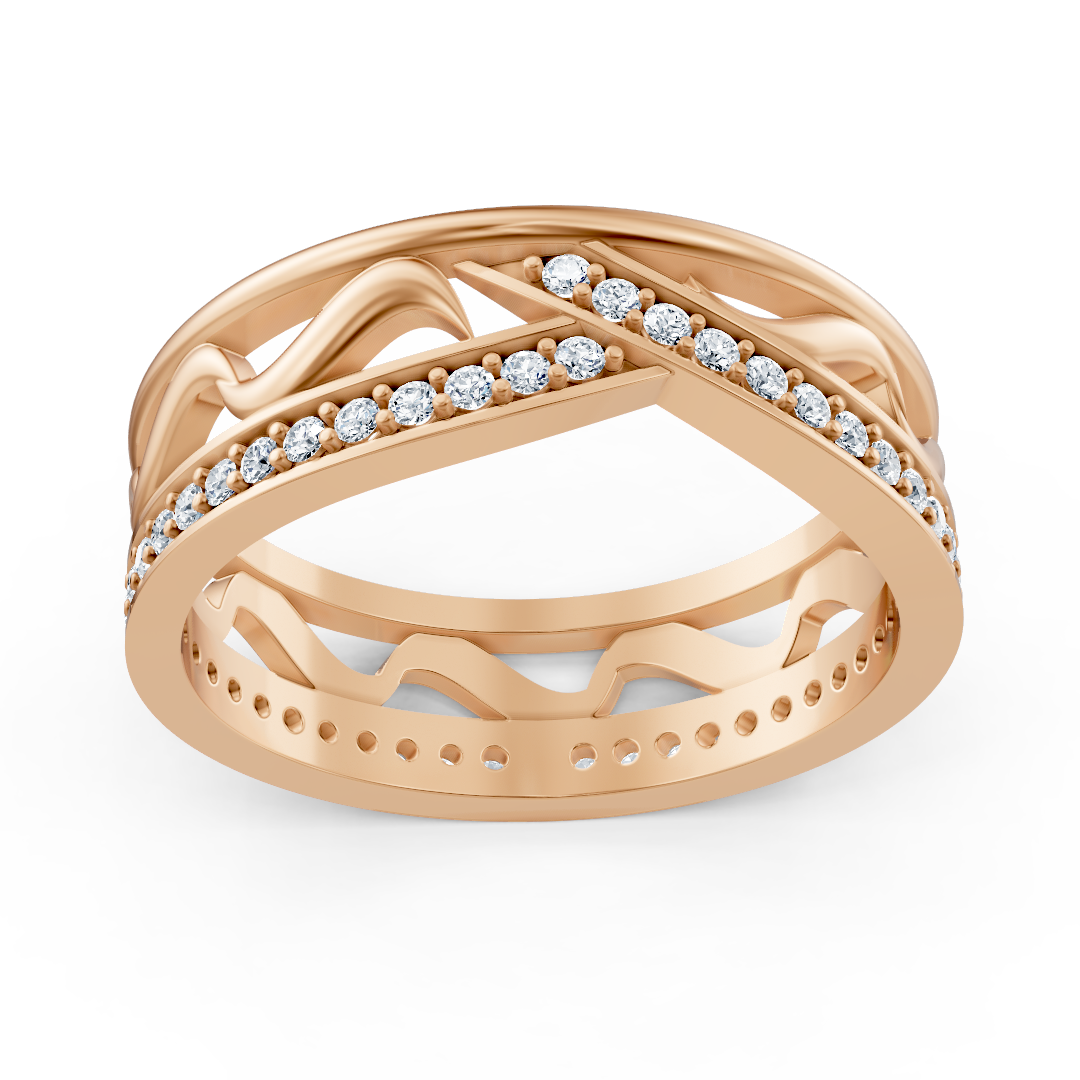 Rose gold diamond ring with filigree wave pattern