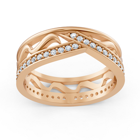 Rose gold diamond ring with filigree wave pattern