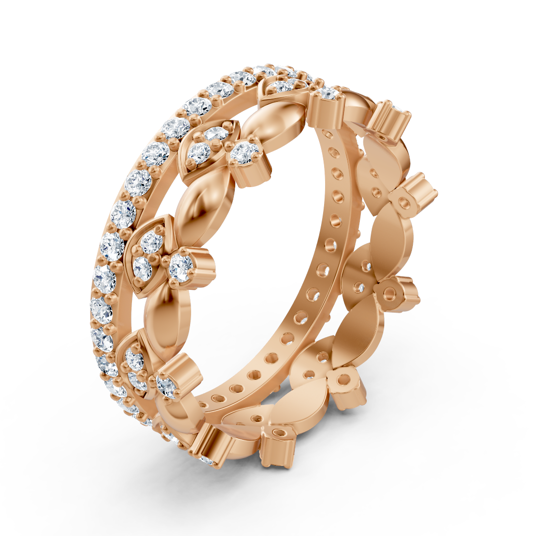Bague d'éternité en or rose 14 carats et diamants - Bague souvenir scintillante pour femme
