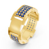 14 Karat Yellow Gold Design Trauring mit Diamaten - Sapphire