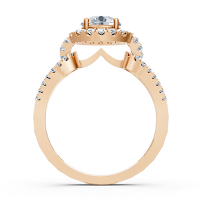 Bague de fiançailles halo de diamants en or rose 14 carats