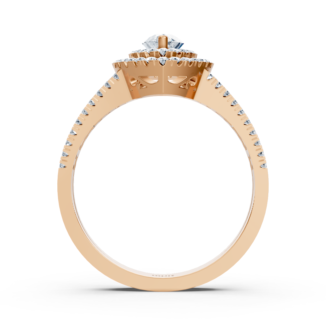 Bague de fiançailles en or rose 14 carats avec diamants et saphirs taille ovale à double halo