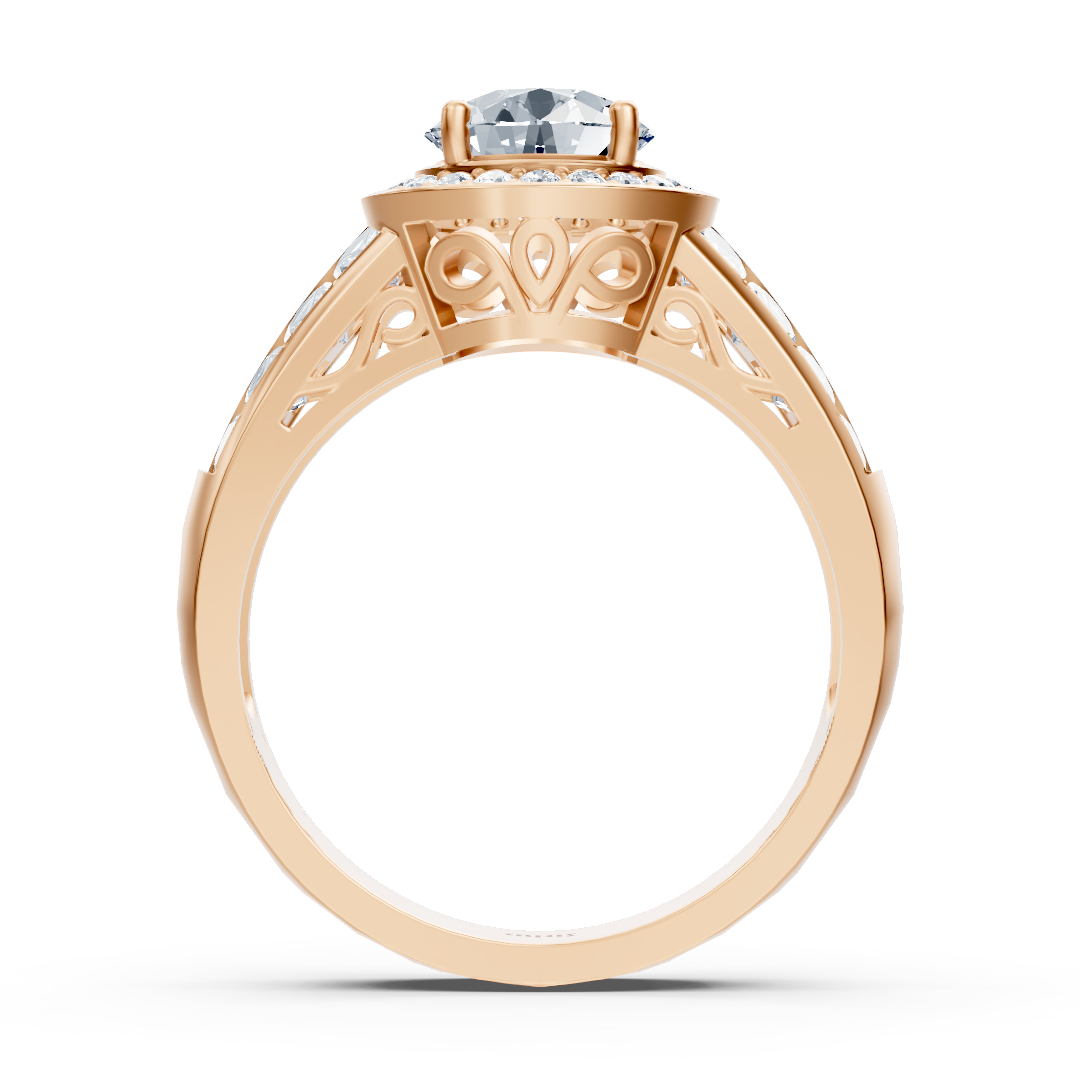 Bague de fiançailles en or rose 14 carats avec diamant solitaire et pierres d'accentuation