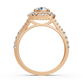 Bague de fiançailles en or rose 14 carats avec double halo de diamants
